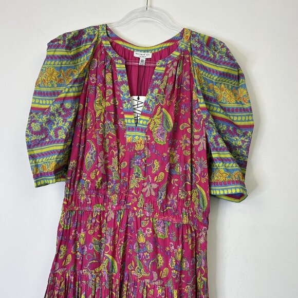NEW Current Air Lindsey Bohemian Maxi Dress Womens Size XXL Pink Puff Sleeve - Picture 3 of 10